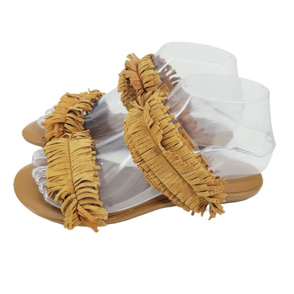 Joie Pippa Tan Suede Fringe Strap Slip On Sandal Size 6 Western Boho Hippie - Picture 3 of 7